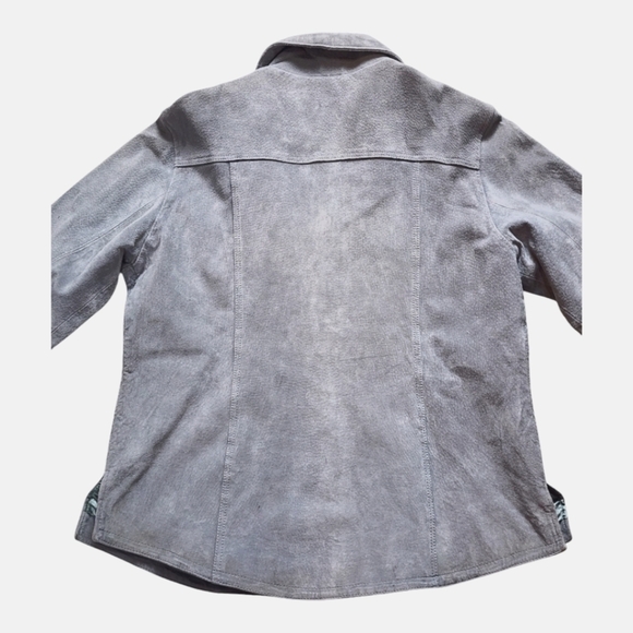 Vintage A.M.I. Suede Leather Jacket L Gray Satin Lined Western Y2K 90s - Picture 2 of 16